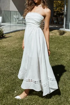 Lucia Strapless Midi Dress White