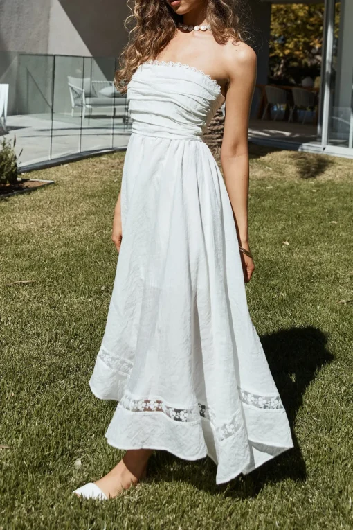 Lucia Strapless Midi Dress White