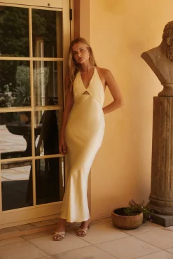 Luna Looks Satin Maxi Dress Yellow