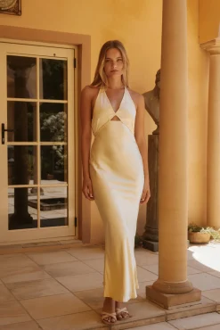 Luna Looks Satin Maxi Dress Yellow