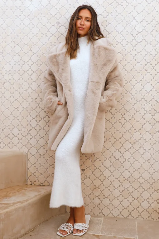 Luxe Life Faux Fur Jacket Beige