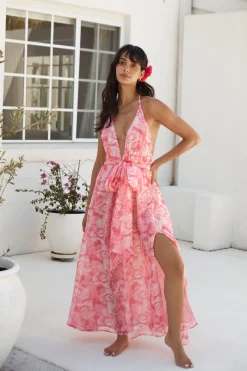 Magic Meadow Halter Maxi Dress Pink