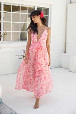 Magic Meadow Halter Maxi Dress Pink