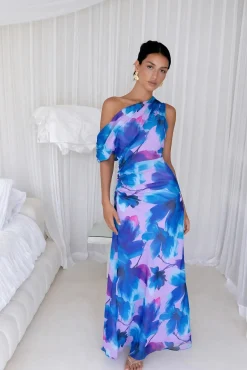 Midnight Palette Off Shoulder Maxi Dress Blue