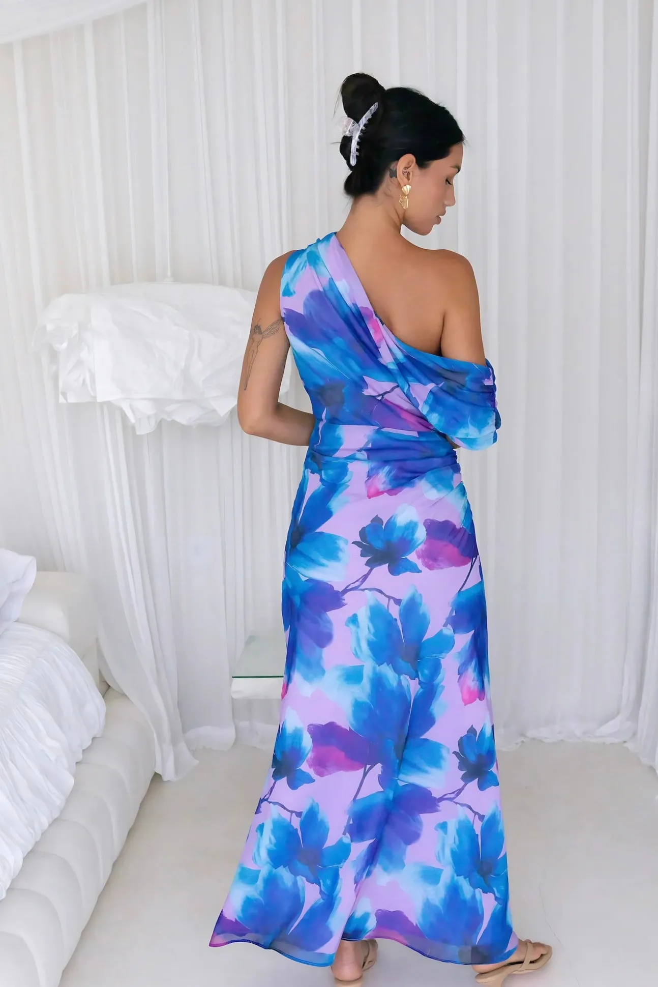 Midnight Palette Off Shoulder Maxi Dress Blue