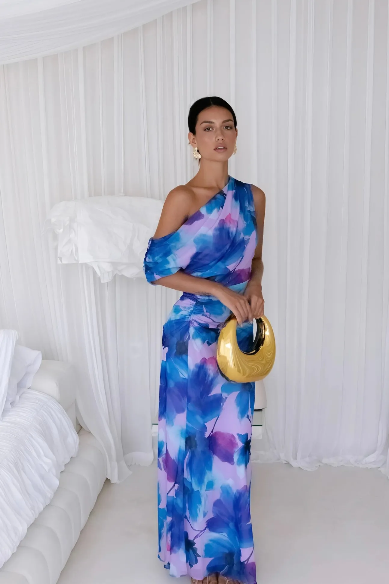 Midnight Palette Off Shoulder Maxi Dress Blue