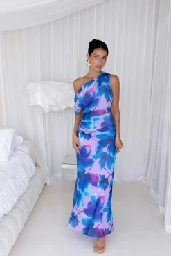 Midnight Palette Off Shoulder Maxi Dress Blue