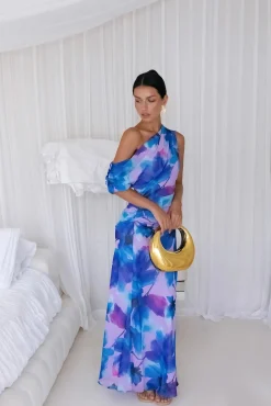 Midnight Palette Off Shoulder Maxi Dress Blue