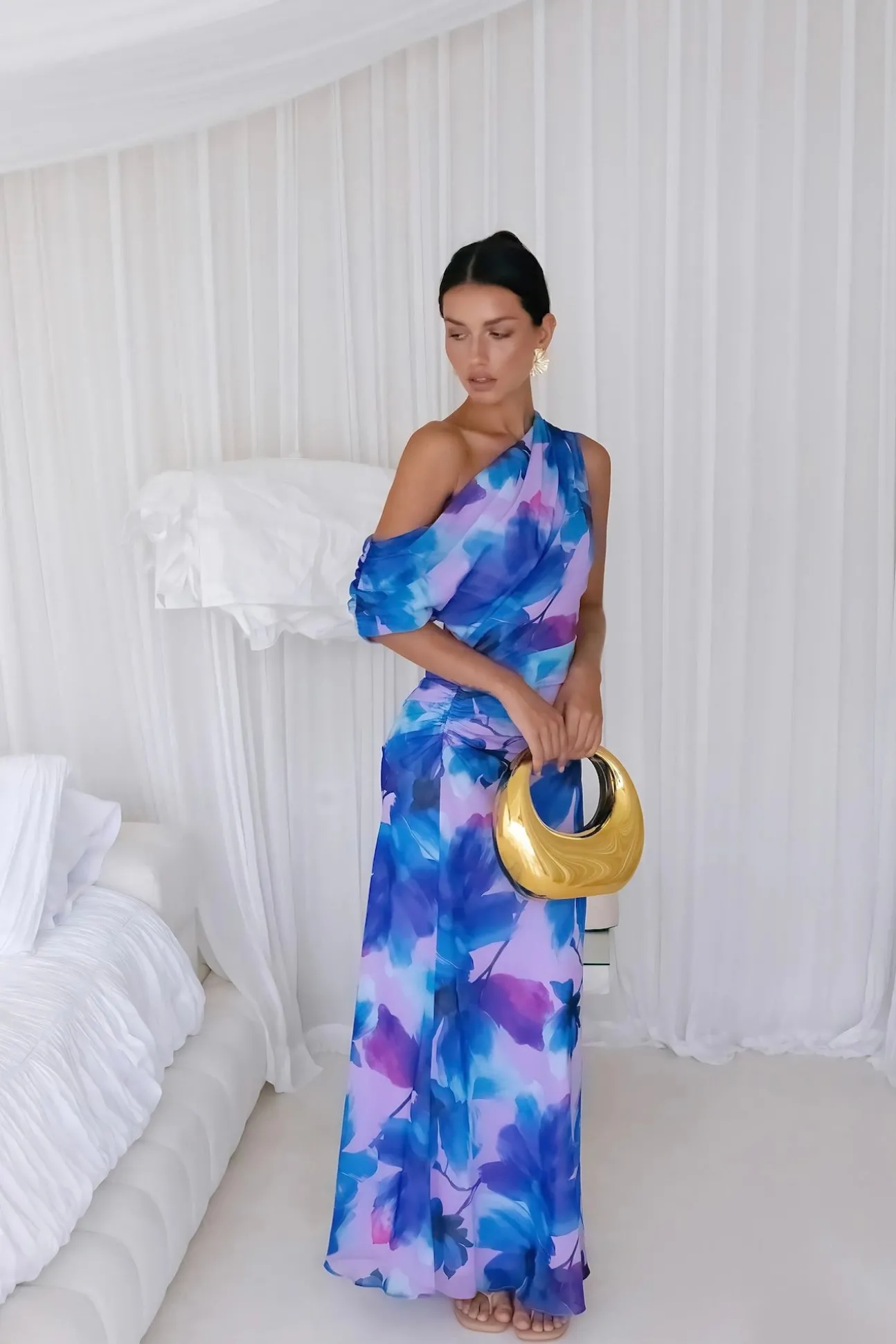 Midnight Palette Off Shoulder Maxi Dress Blue