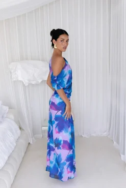 Midnight Palette Off Shoulder Maxi Dress Blue