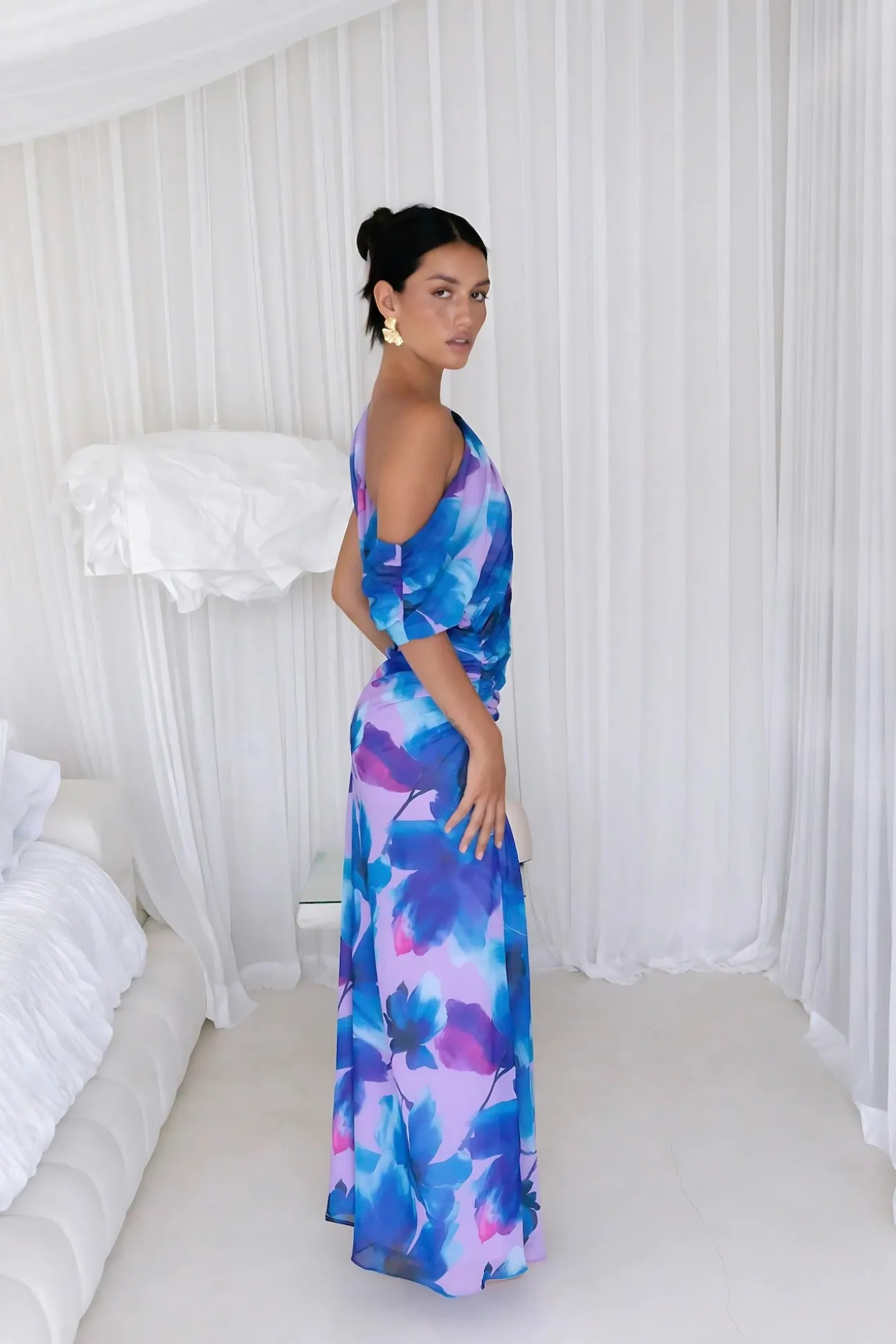 Midnight Palette Off Shoulder Maxi Dress Blue