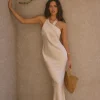 Moment Of Romance Satin Maxi Dress Cream
