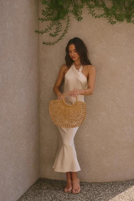 Moment Of Romance Satin Maxi Dress Cream