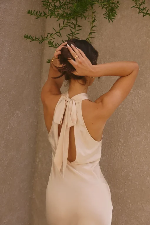 Moment Of Romance Satin Maxi Dress Cream