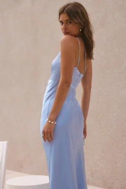 Olive Branch One Shoulder Maxi Dress Blue