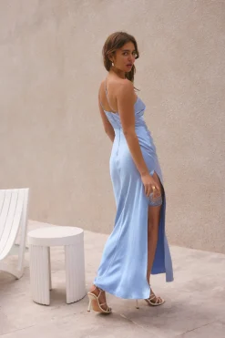 Olive Branch One Shoulder Maxi Dress Blue