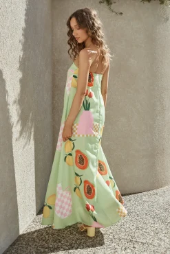 Patio Dining Strapless Maxi Dress Green
