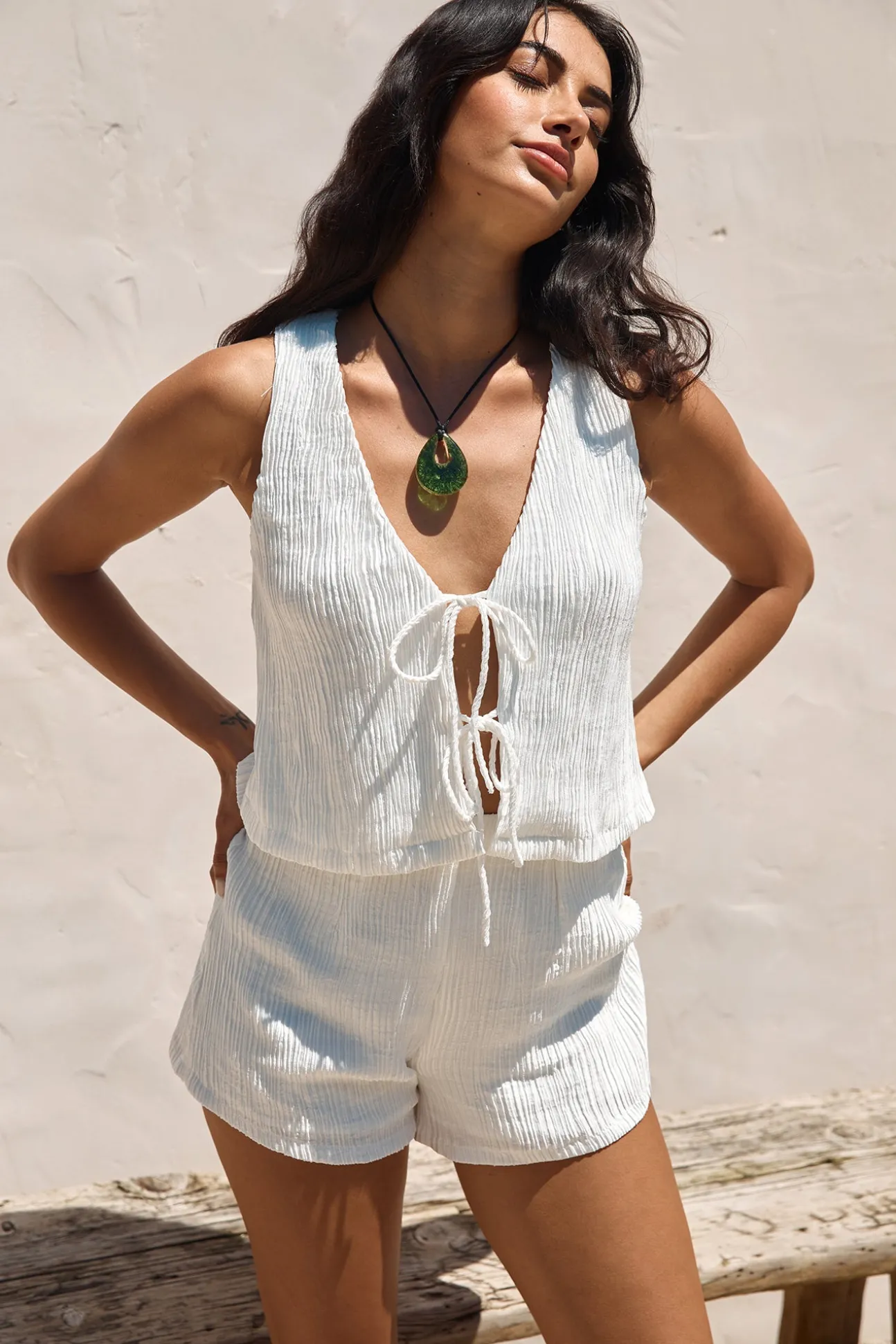 Pearlescent Jewels Crop Top White