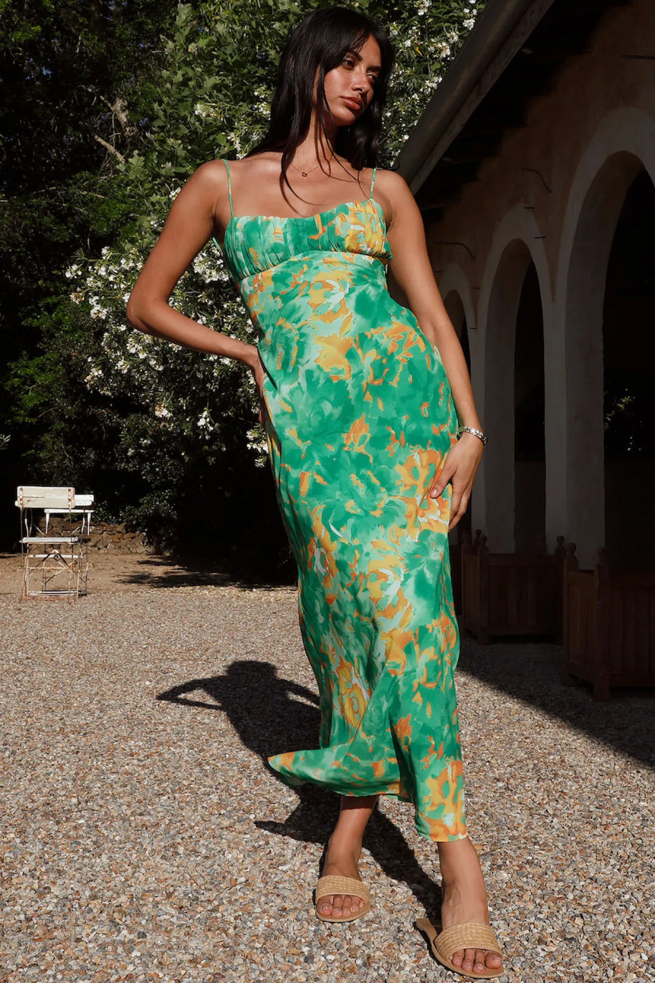 Peony Pillow Maxi Dress Green