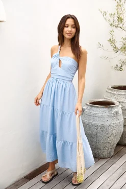 Pure Satisfaction One Shoulder Maxi Dress Blue