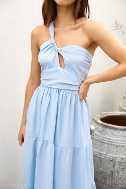 Pure Satisfaction One Shoulder Maxi Dress Blue
