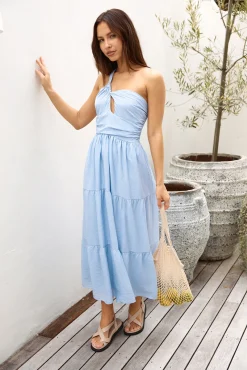 Pure Satisfaction One Shoulder Maxi Dress Blue