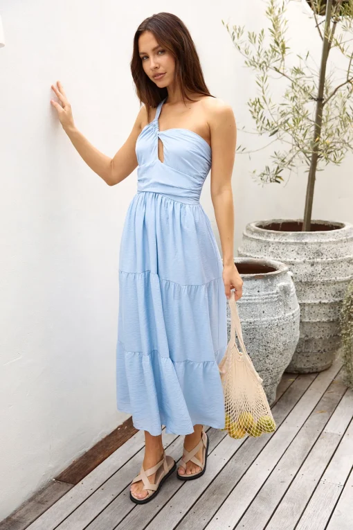 Pure Satisfaction One Shoulder Maxi Dress Blue