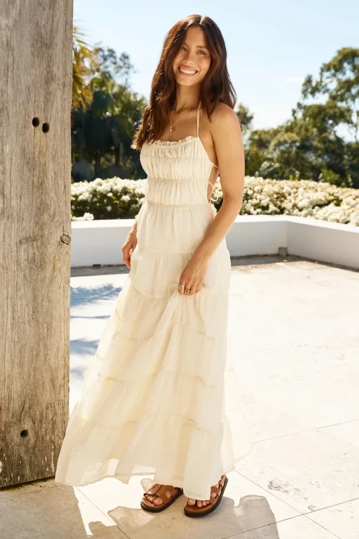 Renaissance Art Maxi Dress Cream
