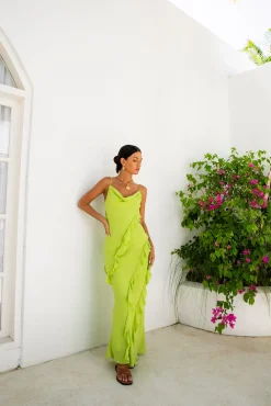 Romantic Flare Maxi Dress Green