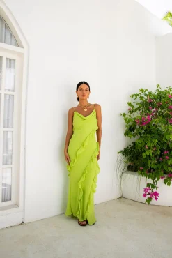 Romantic Flare Maxi Dress Green
