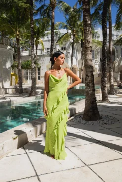 Romantic Flare Maxi Dress Green