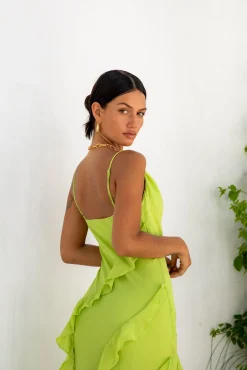 Romantic Flare Maxi Dress Green