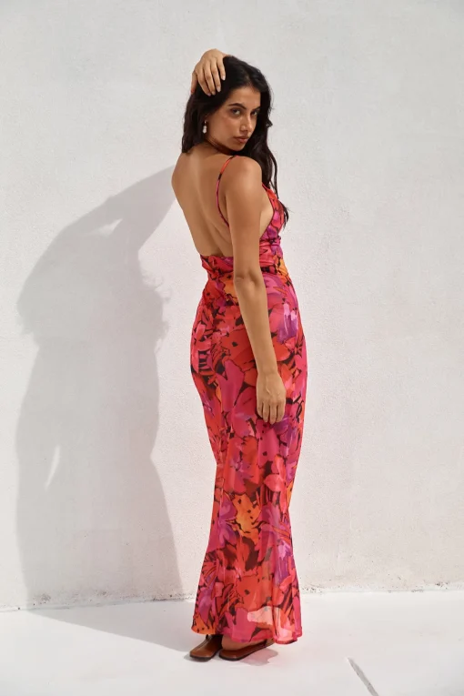 RUNAWAY THE LABEL Bad Romance Sheer Maxi Dress Pink Floral
