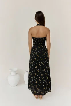 Scarlet Hues Halter Maxi Dress Black
