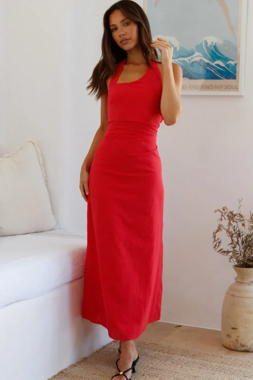 Scarlet Hues Halter Maxi Dress Red