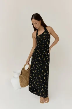 Scarlet Hues Halter Maxi Dress Black