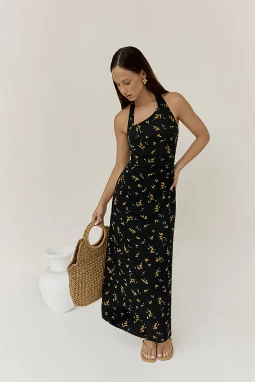 Scarlet Hues Halter Maxi Dress Black
