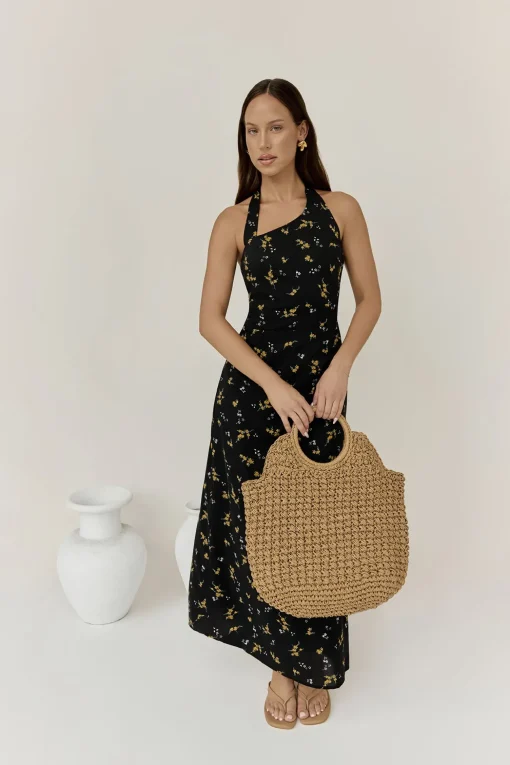 Scarlet Hues Halter Maxi Dress Black