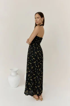 Scarlet Hues Halter Maxi Dress Black