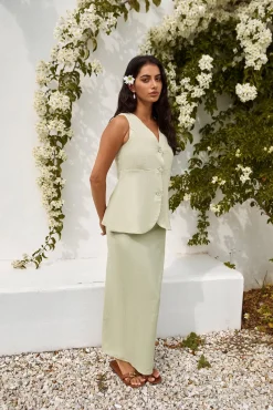 Seaside Haven Linen Maxi Skirt Green