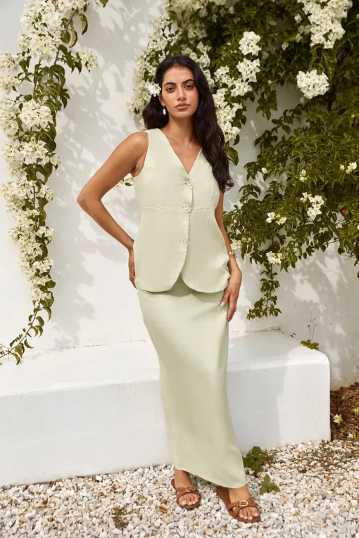 Seaside Haven Linen Maxi Skirt Green