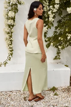 Seaside Haven Linen Maxi Skirt Green