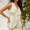 Seaside Haven Linen Vest Top Green
