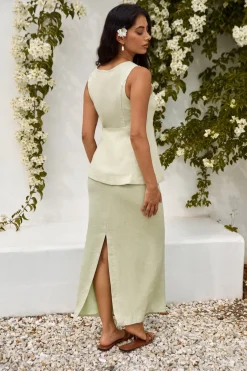 Seaside Haven Linen Vest Top Green