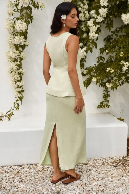 Seaside Haven Linen Vest Top Green