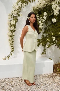 Seaside Haven Linen Vest Top Green