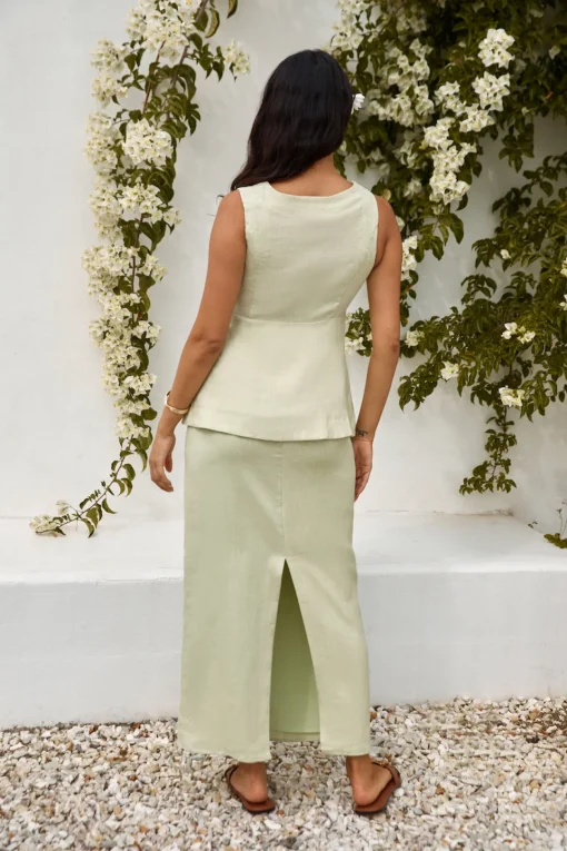 Seaside Haven Linen Vest Top Green