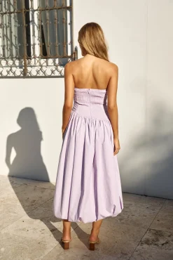 See You Tonight Bubble Hem Midi Dress Lilac