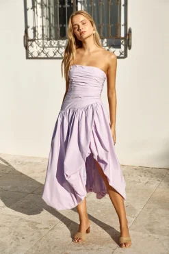 See You Tonight Bubble Hem Midi Dress Lilac