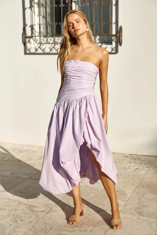 See You Tonight Bubble Hem Midi Dress Lilac